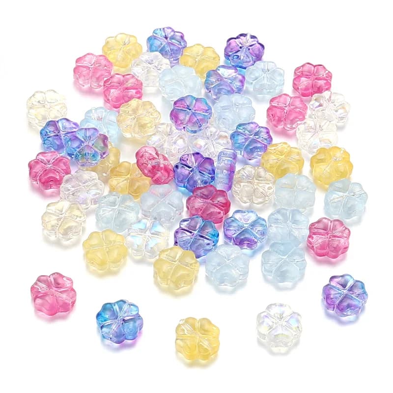 50pcs/pack 10mm Glass Clover Crystal Flower Spacer Beads Flat Round Loose Beads For DIY Jewelry Making Supplies Accessories
