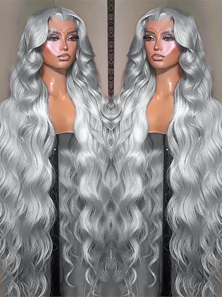 13x6 Silver Grey Colored Body Wave Lace Front Wigs 100% Human Hair Preplucked 13x4 Lace Frontal Human Hair Wig Brazilian 36 Inch