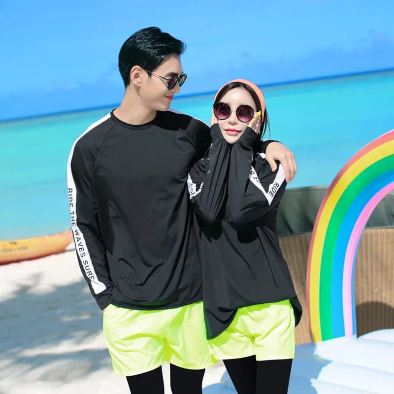 Womens 5pcs/set Rash Guards Swim Shirts & Leggings with Bikini Long Sleeve Quick Dry Water Beach Surfing Swimming Tops & Bottom