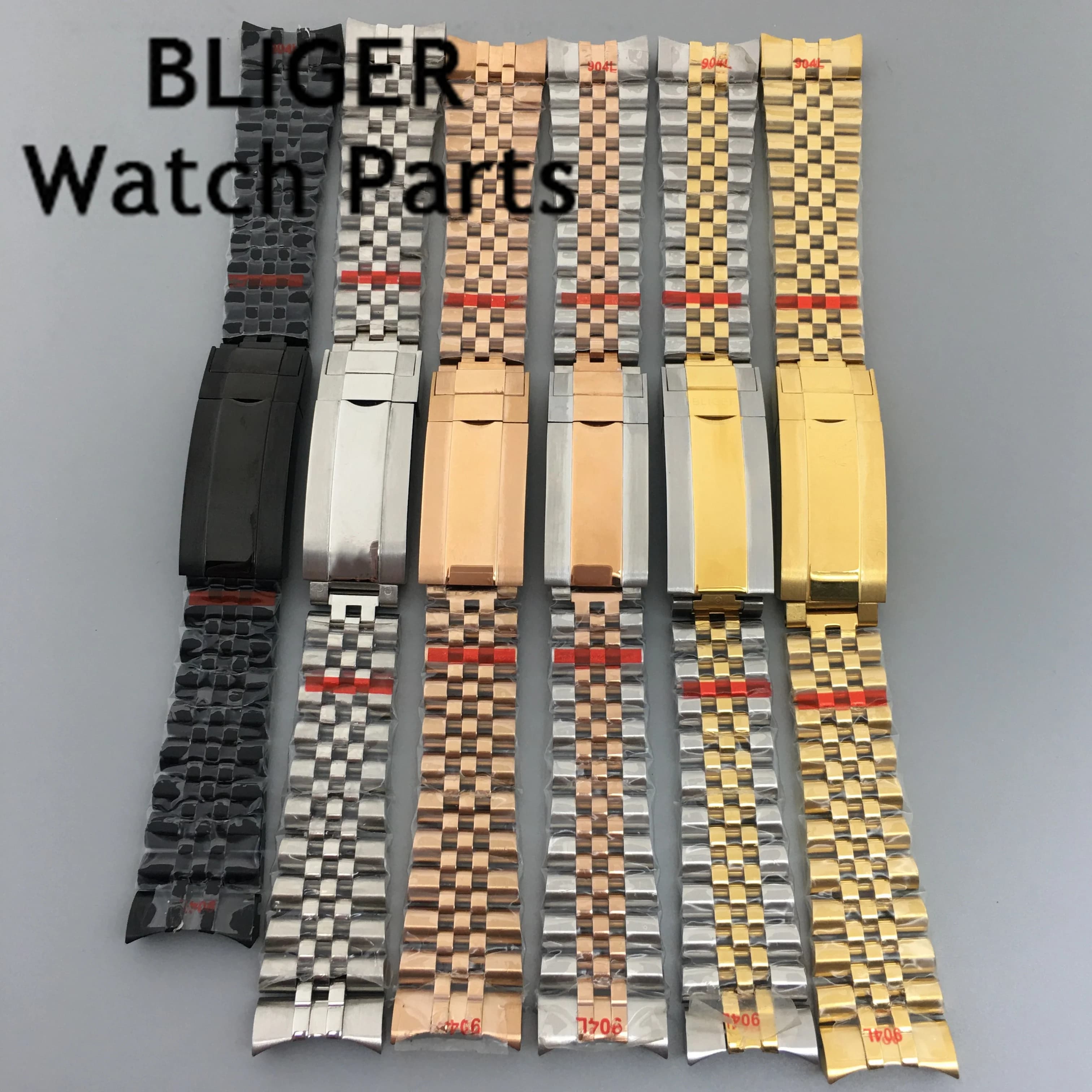 BLIGER 20mm silver black gold bracelet slide glide lock clasp 904L stainless steel strap fit watch case watch band