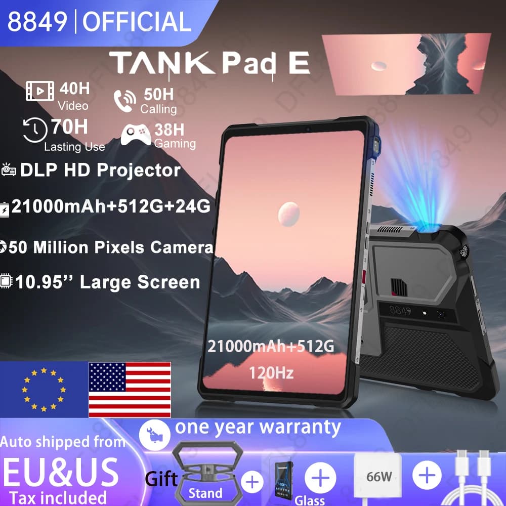 8849 TANK PAD E Unihertz Rugged Projector Tablet Android 14 Smartphone 10.95 inch 120Hz 24GB 512G 21000mAh 50MP 66W Phone Tablet