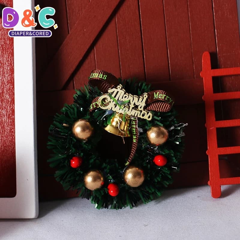 1Pcs Miniature Wreath Doll House Christmas Tree Decoration Dollhouse Accessories 6cm