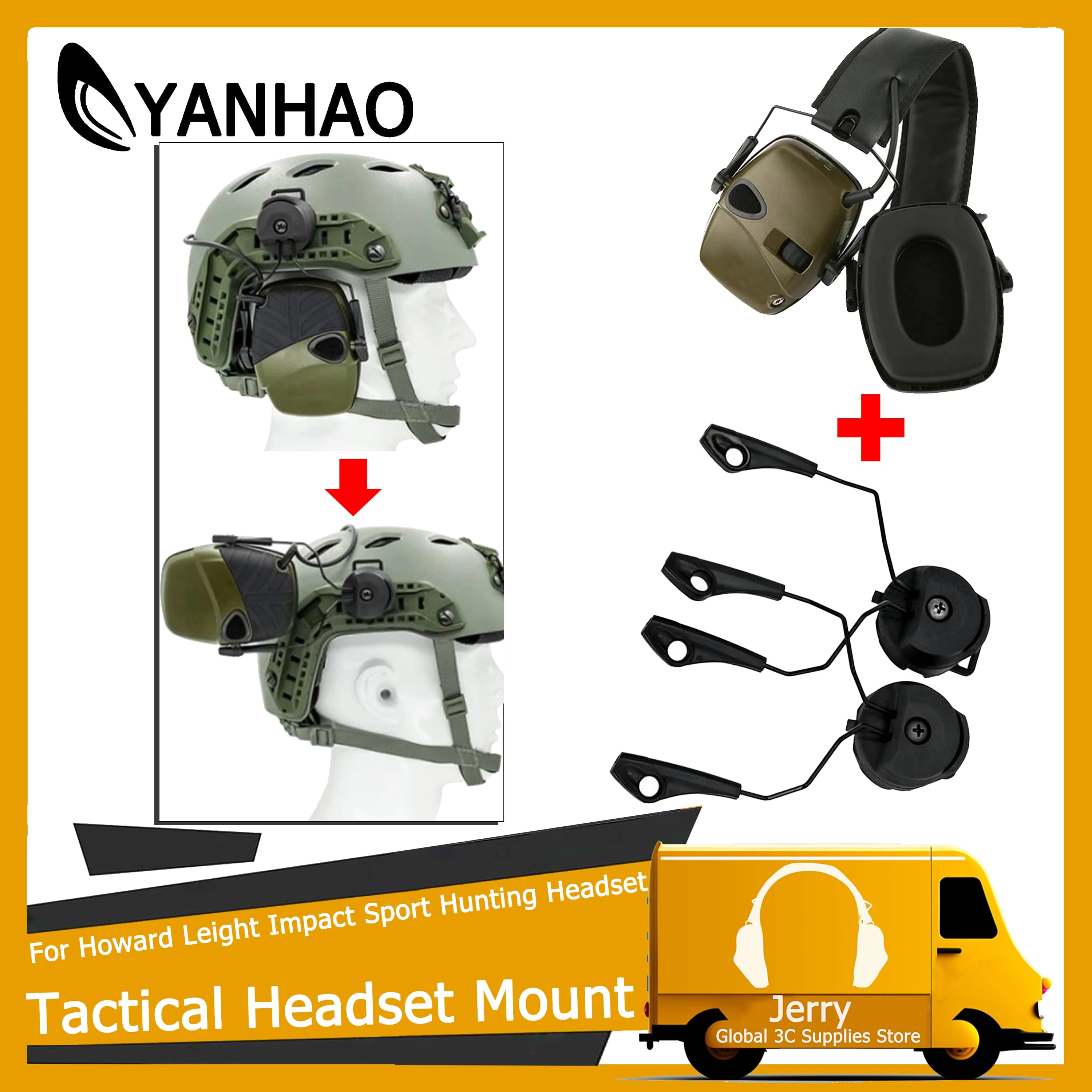 Tactical electronic shooting earmuffs Outdoor hunting Sound pickup/noise reduction hearing protection ARC Helmet Rail Adapter