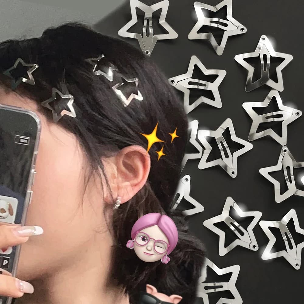 2/10Pcs Silver Star Y2K BB Hair Clips Women Grils Cute Metal Star Hair Clips Side Barrettes Hair Grip Hair Accessories Headwear