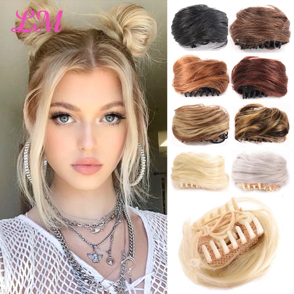 LM Women's Hair Buns Synthetic Curly Chignon Ombre Claw Hair Messy Buns Updo claw Clip In Hairpiece For Women