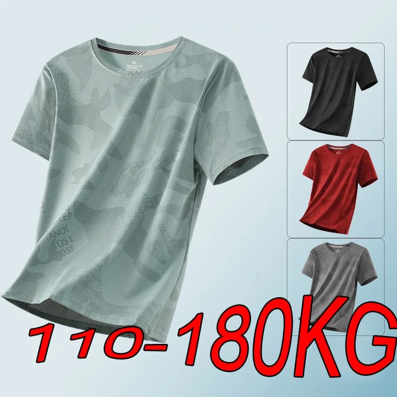 Plus Size Ice Silk T-shirt L-8XL Men's Summer Thin Quick-drying Half-sleeved Camouflage Fashion Ice Sports Short-sleeved