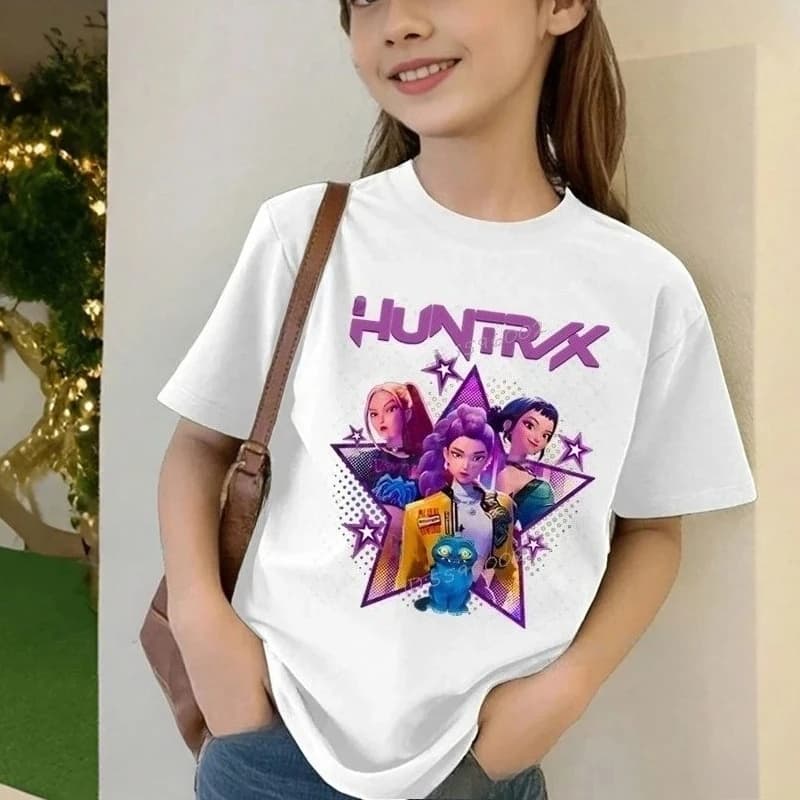 Toddler Girl Clothes Kpop Demon Hunters Cartoon Tee Shirt Funny Gift for Fans Harajuku Cool Kids T-shirts Summer Tops