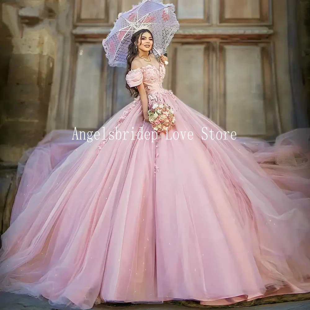 Angelsbridep Customized Pink Ball Gown 15 Years Old Quinceanera Dress 3D Appliques Robes De Soiree Party Dresses For Women 2025