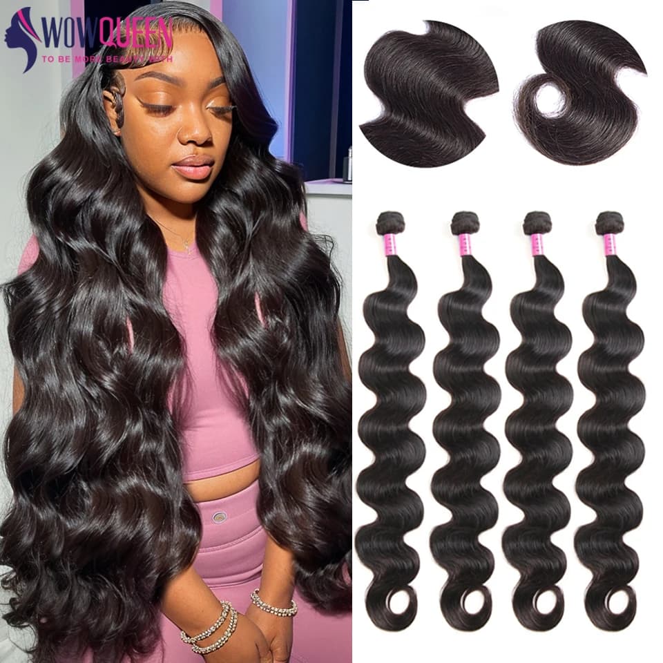 32 34 36 38 40 Inch Body Wave Bundles Brazilian Human Hair Bundles Thick Hair Extensions Natural Black Hair Weaving 1/3/4 PCS