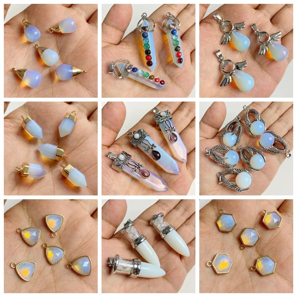 2Pcs High Quality Natural Opal Pendant Beads Irregular Opal Charms Pendants for Jewelry Making DIY Bracelet Necklaces Earrings