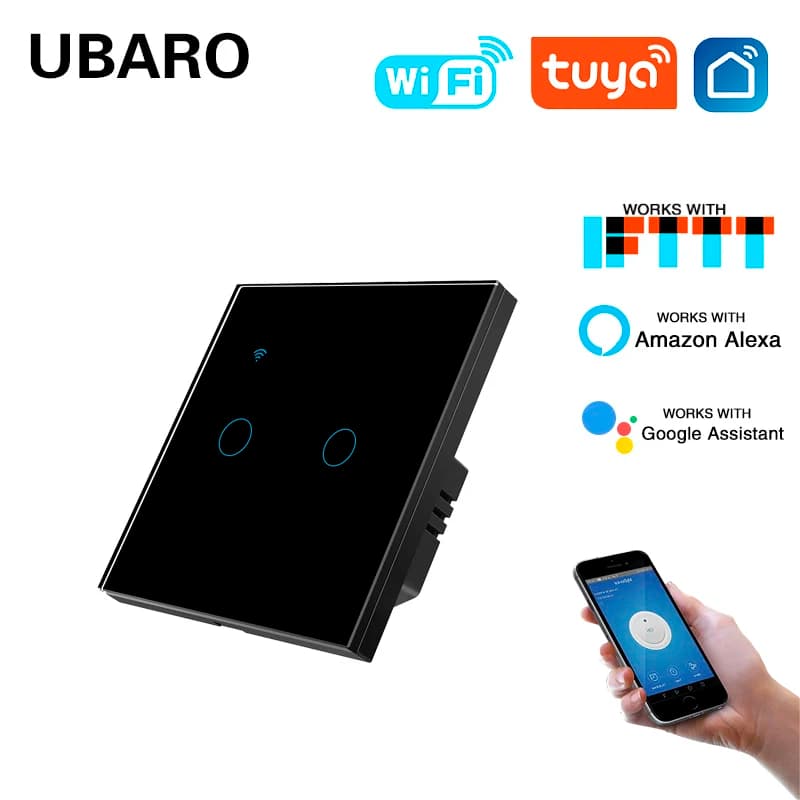 2Gang UBARO Tuya Smart Home WIFI Wall Light Switch Work With Google Assistant  Alexa Yandex Alice Voice Control Sensor Buttons