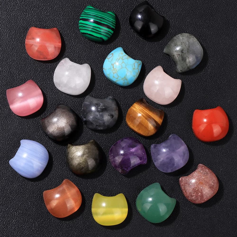 Fashion Cat Head Shape Natural Stone Pendant 14x16mm Agates Tiger Eye Obsidian Quartz Beads Charms for Jewelry Making Bracelet