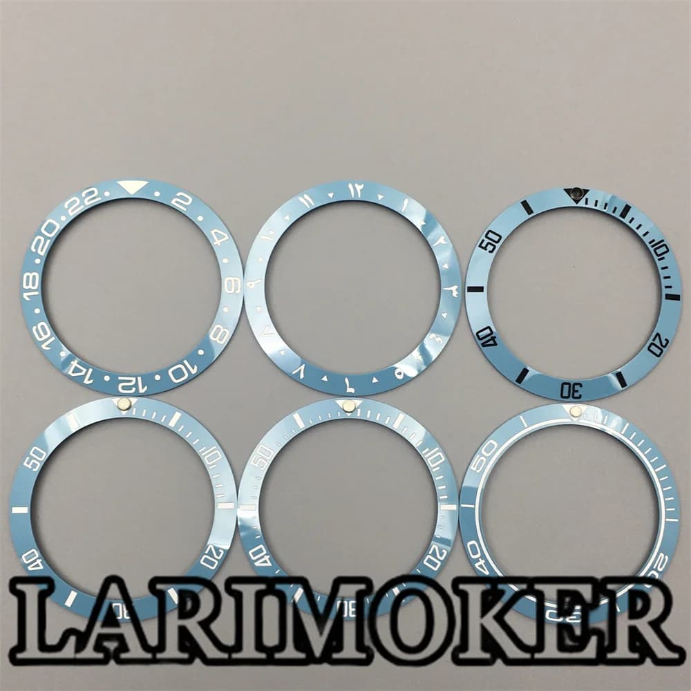 LARIMOKER 38mm Sky Blue Ceramic Bezel Slopping Insert Fit 40mm Automatic Watch Case For Men Watch Ring Parts