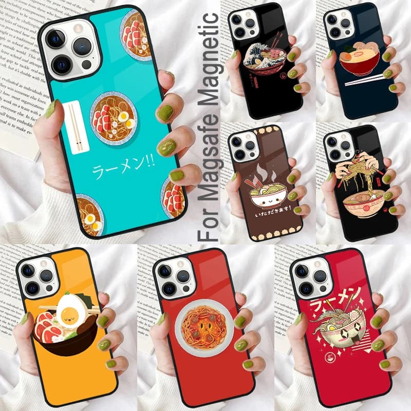 Japanese Food Ramen Magnetic Soft Phone Case for iPhone 16 Promax 15 Pro 13 14 Plus 11 12 Mini MagSafe Coque
