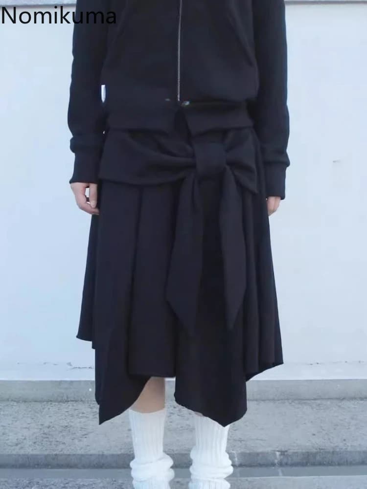 Korean Y2k Skirts for Women Fashion Irregular Jupe 2025 Faldas Mujer De Moda High Waist A-line Saia Bandage Bow Casual Skirt