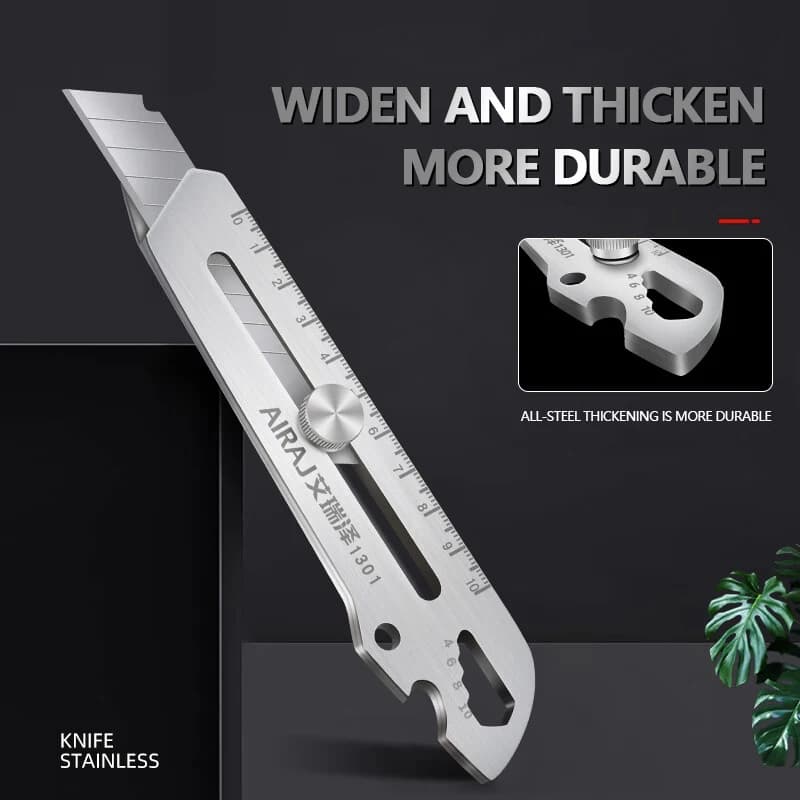 AIRAJ Stainless Steel Heavy-Duty Art Knife , Multifunctional Metal Thickening Tool Length Scale Bottle Opener Wrench Art Knife