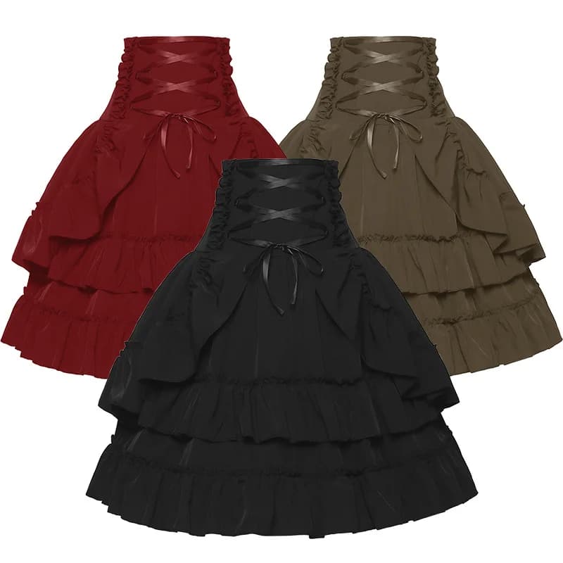 Japanese Classic Lolita Dress Ruffle Tiered Pretty Bow Dress Cosplay Costume Women Medieval Vintage Frill Frock Dress Tutu Skirt