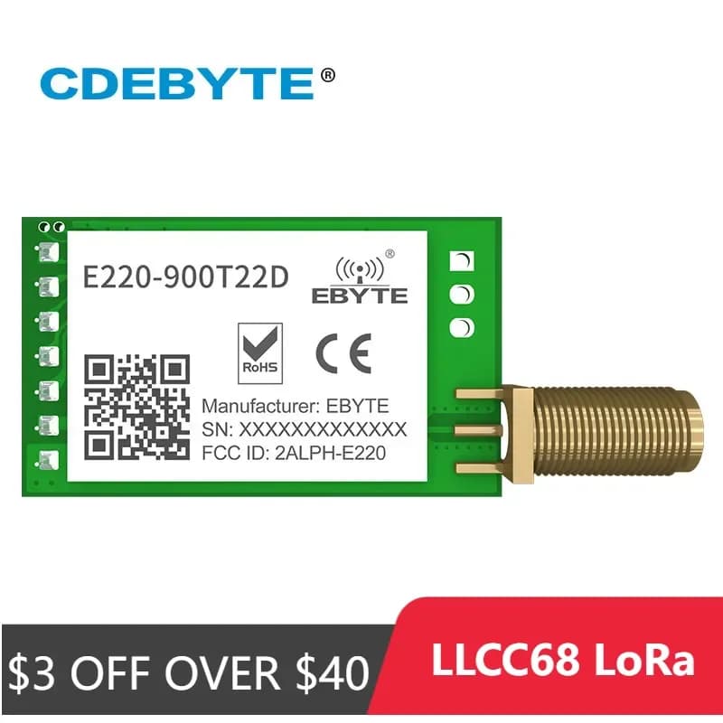 LoRa 868MHz 915MHz LLCC68 Wireless Module 22dBm Long Range 5km CDEBYTE E220-900T22D SMA-K UART RSSI Transmitter Receiver DIP
