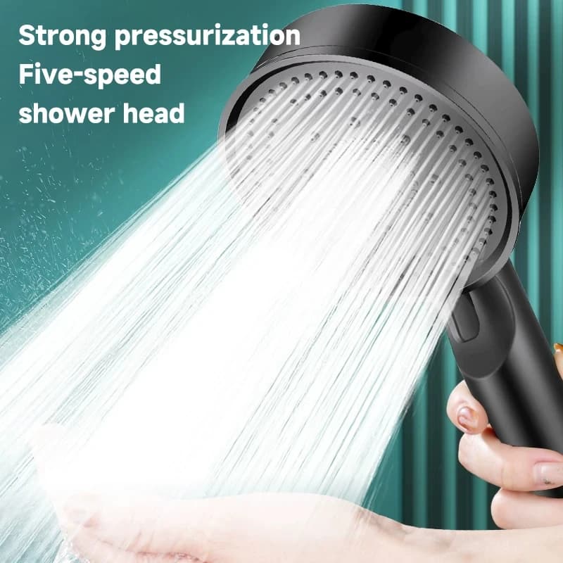 Black Booster Shower Head Adjustable High Pressure Water Massage Shower Head Home Handheld Sprayer Bathroom Supplies 5 Modes