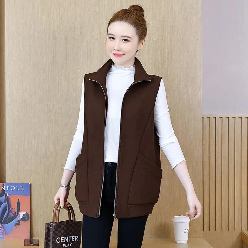 Casual Loose Vest Women Korean Fashion Autumn New Waistcoat Coat Vintage Sleeveless Jacket Female Wild Gilet Pocket Brown Black