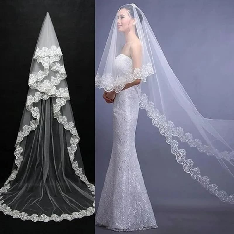 Beautiful Double Layers Bridal Veil With Metal Comb Lace Appliques Edge Bridal Marriage Short Head Bridal Accessories