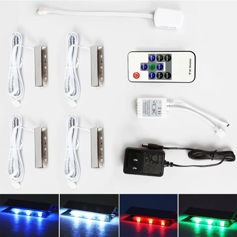 RGB Cabinet Light Clip 5-10mm Glass Panel Shelf Layer Edge Backlight Dimming Wireless Remote Control Garage Kits Collection