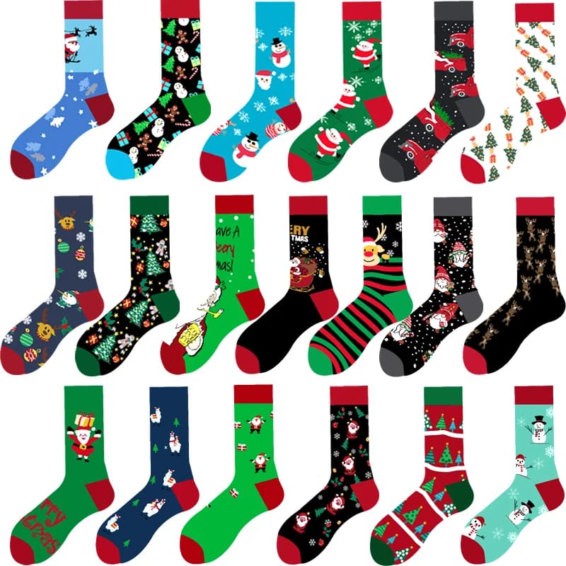 Merry Christmas Socks Design Funny Women Men Sox Happy Santa Claus Elk Skarpetki Christmas Sokken Hip Hop Skateboard Divertidos