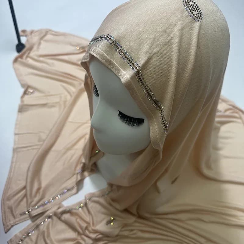 Luxury Czech Diamonds Mercerized Cotton Jersey Scarf Muslim Woman Premium Shiny Shawl Hijabs Arab Female Stretchy Turbans Wrap