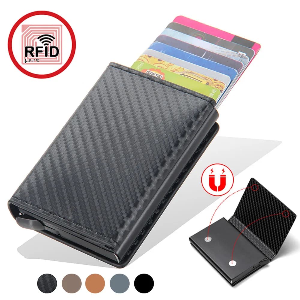 Magnet Rfid Blocking Credit Card Holder Case for Men Unisex Leather ID Bank Wallets with Magnetic Buckle Closer Small PU Purse
