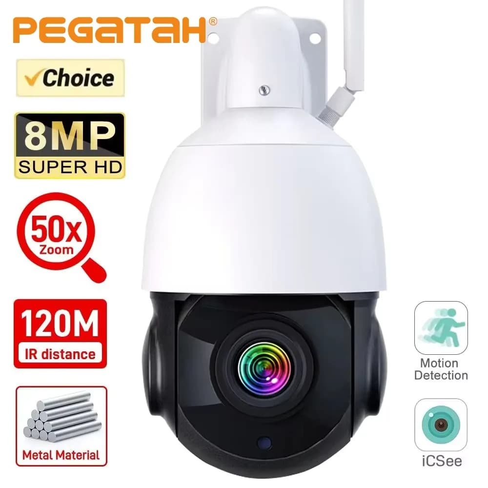 PEGATAH 4K 8MP WiFi Video Surveillance Camera 50X Zoom CCTV Cam AI Human Detect Outdoor Security PTZ IP Cameras