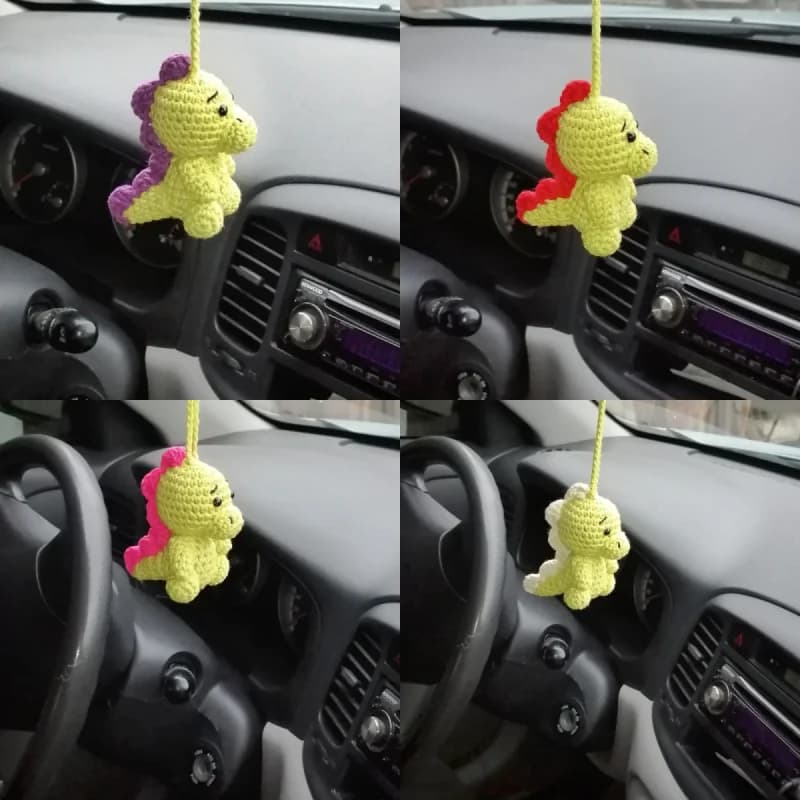 Handmade Crochet Knitted Dinosaur Pendant, Wool Car Accessories, Knitted Safety, Hand Woven Animal, Children's Room Decorations