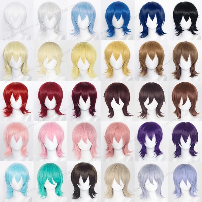 Synthetic Teased Style 37cm Wolf Cut Wig with Bangs High Quality Red Blue Purple Short Men Women Cosplay Heat Resistant Hair