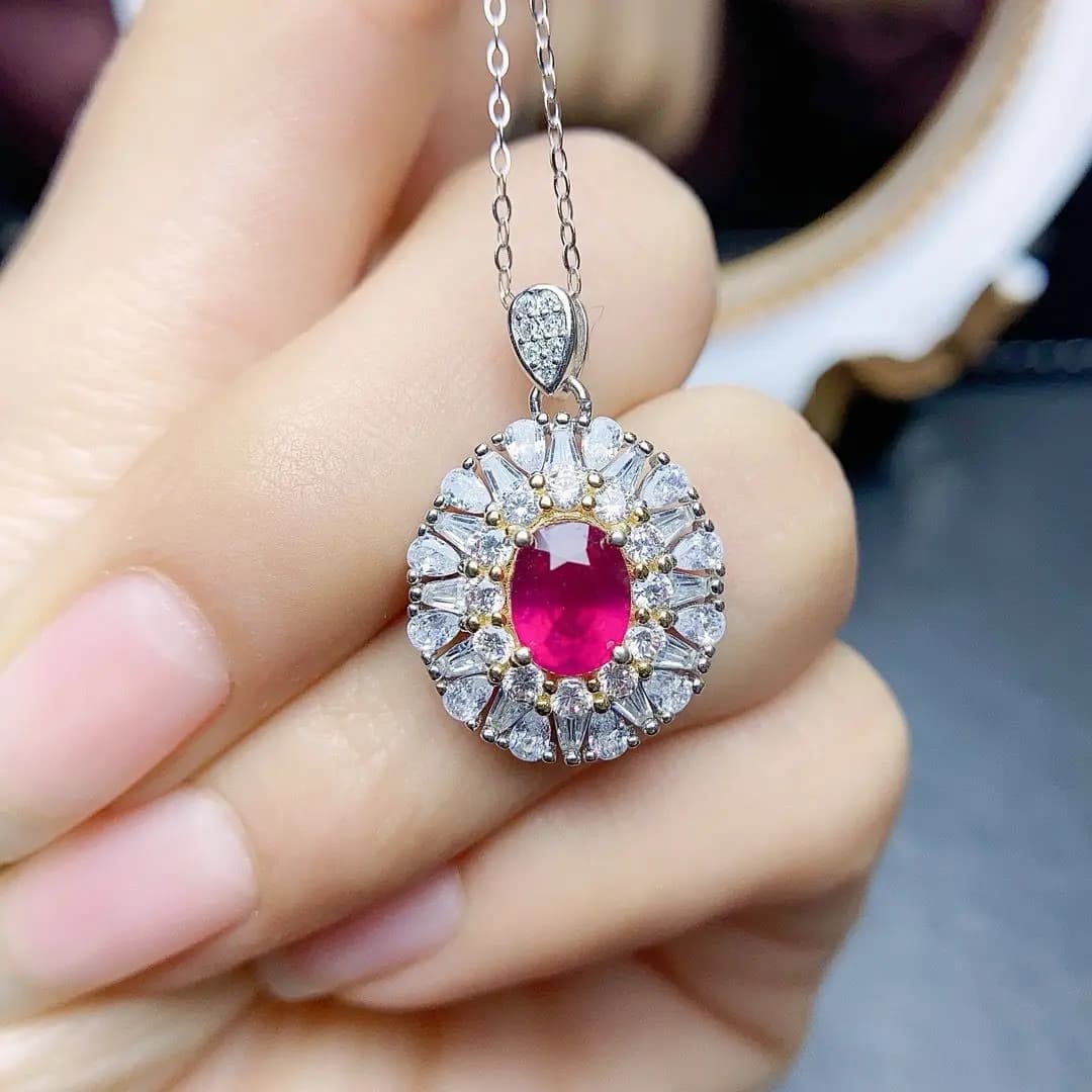 ZECAA 925 Fine Jewelry Woman Ruby Pendant With Natural Ruby Gemstone 6*8mm S925 Silver Ruby Pendant Jewelry For Woman