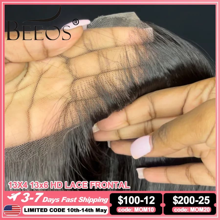BEEOS Skinlike Real 13x6 HD Lace Frontal Only Pre plucked Straight Bleached Knots 5x5 HD Lace Closure Only Brazilian Human Hair