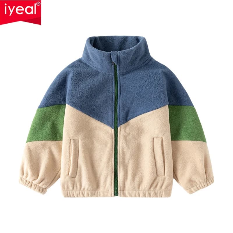 IYEAL New Autumn Winter Children's Top Boys' Thickened Color Matching Zipper Jacket New Boys Outwear Children's Fleece Jacket