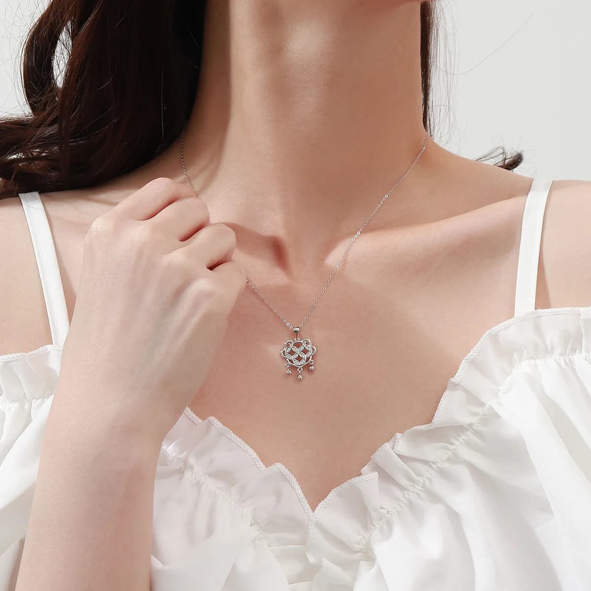 S999 Sterling Silver Safety Lock Necklace Collarbone Chain