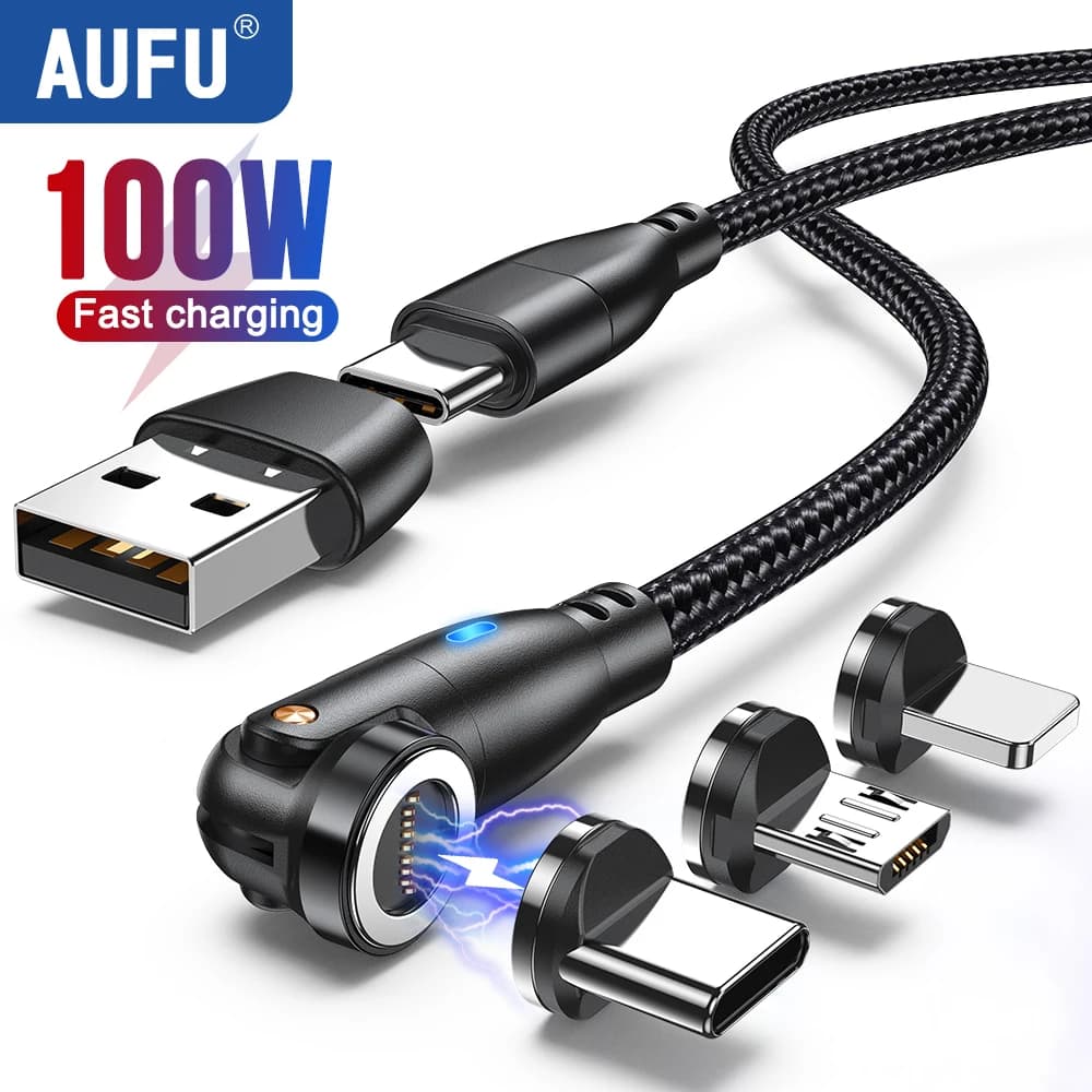AUFU 5A Magnetic USB C Cable For Realme Huawei 100W Fast Charging Wire For IPhone Samsung Laptop Micro Magnet Charger USB Cable