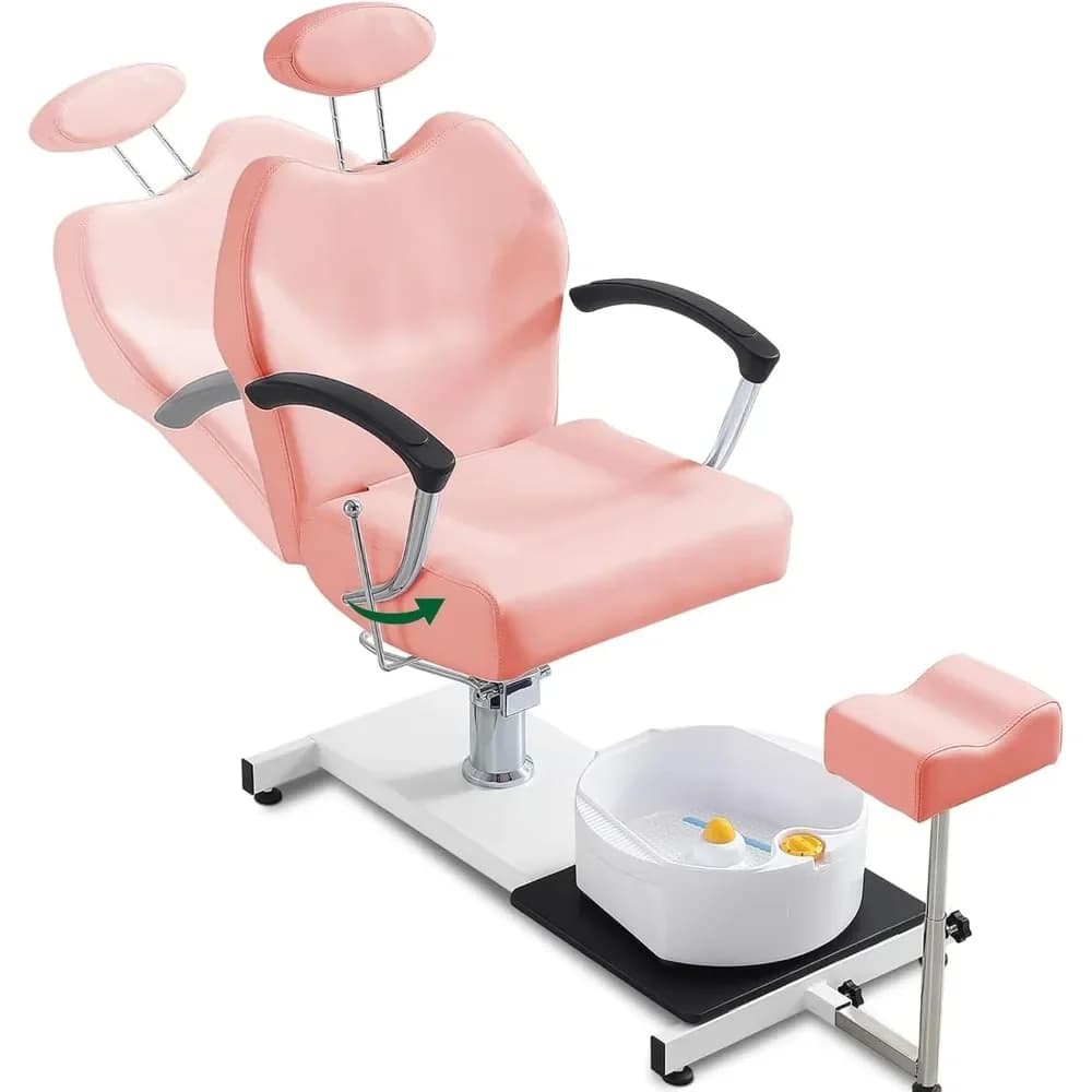 Pedicure Station Chair W/Footrest and Foot Basin, 360 Swivel Reclining Pedicure Chair w/Hydraulic Adjustable Height and Headrest