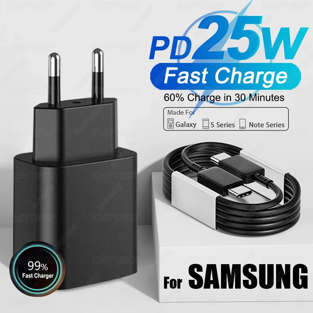 25W Fast Charger For Samsung Galaxy S24 S23 S22 S20 S21 Plus S24 Ultra A55 5G USB Type C Fast Charging Charger Cable Accessories