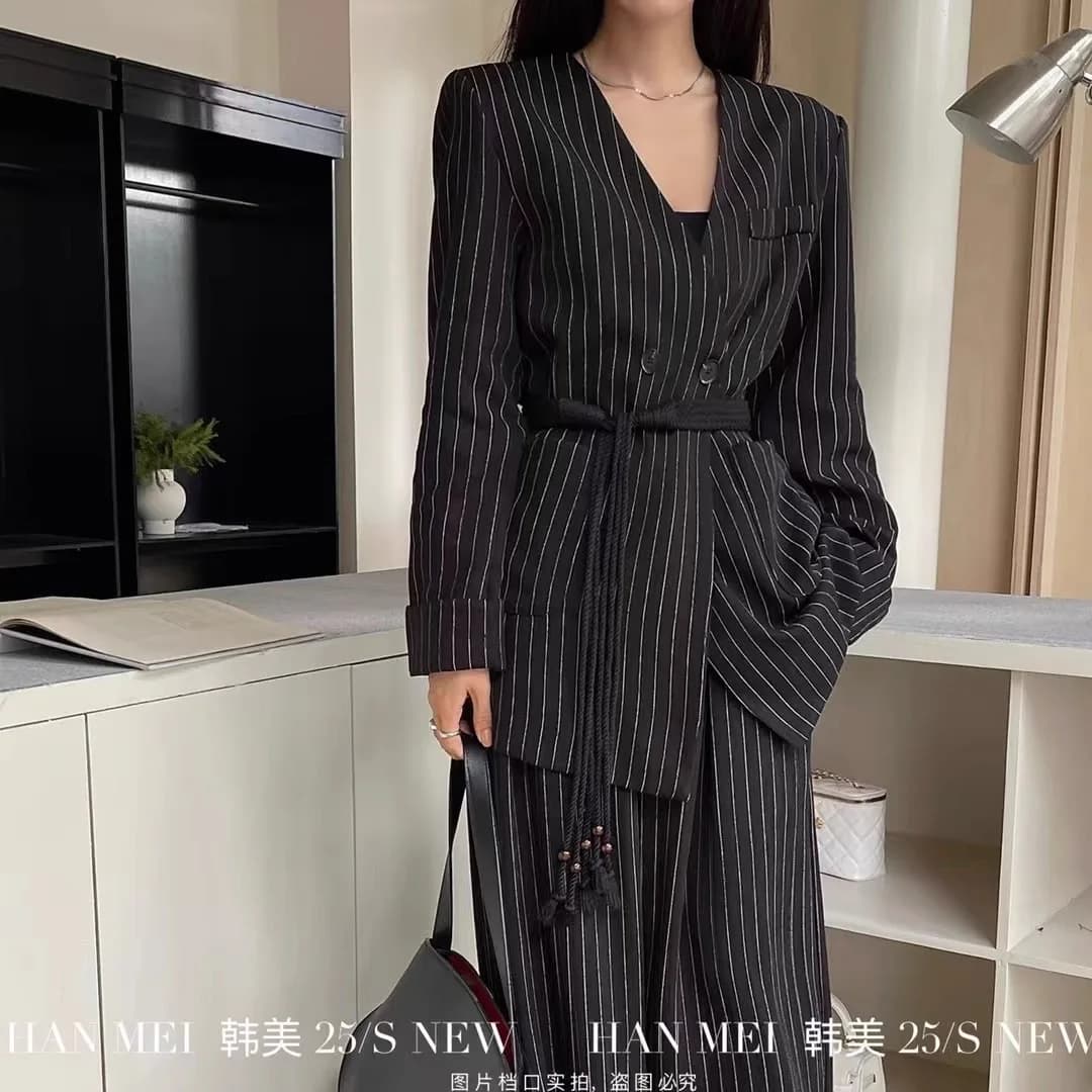 SuperAen Autumn 2024 New High-end Ol Style Red Color Blazer and Long Pants Women Two Pieces Set