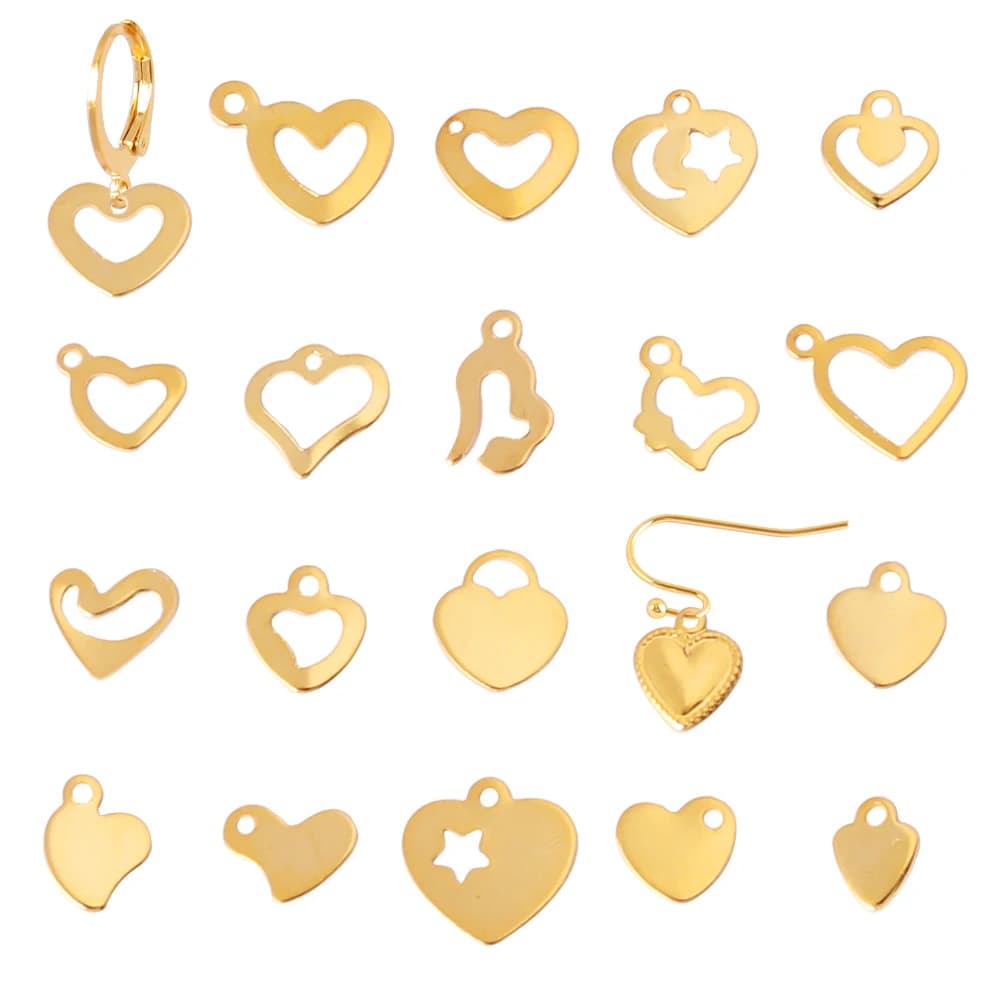 20pcs/lot Stainless Steel Charm Heart Charms for Jewelry Making DIY Pendant Necklace Jewellery Making Supplies Accessories