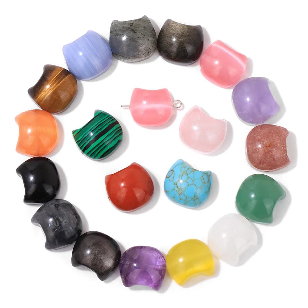 14x16mm Cat Head Shape Natural Stone Pendants Cat Eye Agates Turquoises Labradorite Stone Pendant for Jewelry Making DIY 5Pcs