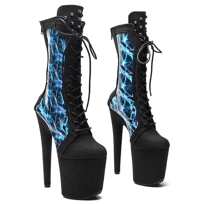 New 20CM/8inches PU Upper Modern Sexy Nightclub Pole Dance Shoes Round Toe High Heel Platform Women's Boots 302
