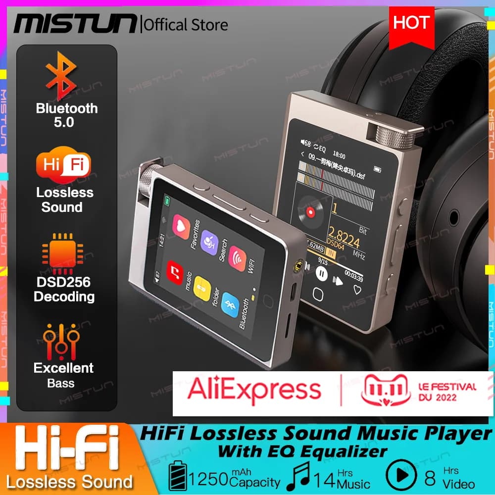 2022 New HiFi Player Bluetooth 5.0 MP3Player Support EQ Equalization Audio Music Player Portable FM Radio Ebook Metal Walkman