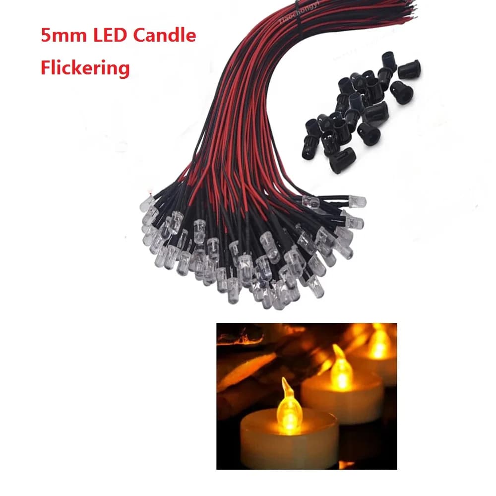 20pcs 5mm Flickering DC5-12V DC Pre-Wired Water Clear Candle Leds Red Yellow Blue Green White Orange Flicker Light Lamp Bulb