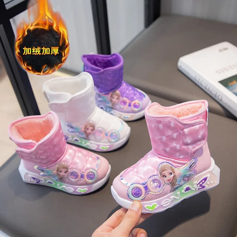 Disney Winter Children Boots Princess Elegant Girls Shoes Water Proof Girl Boy Snow Boots Kids Warm Boots Pink Shoes Size 26-37