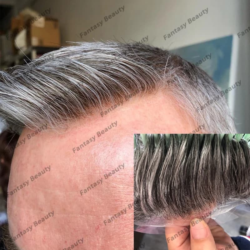 Natural Hairline 1B65 1B80 Grey Human Hair Prosthesis Capillary Men Toupee Durable Full PU Undetectable Male Wigs Replacement