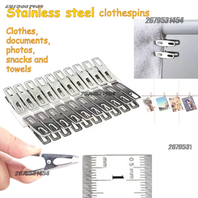 Clothespins Clothes 20/40 PCS Stainless Steel Washing Line Hang Pins Windproof Metal Clamps Windproof Clips for Sock Bathroom