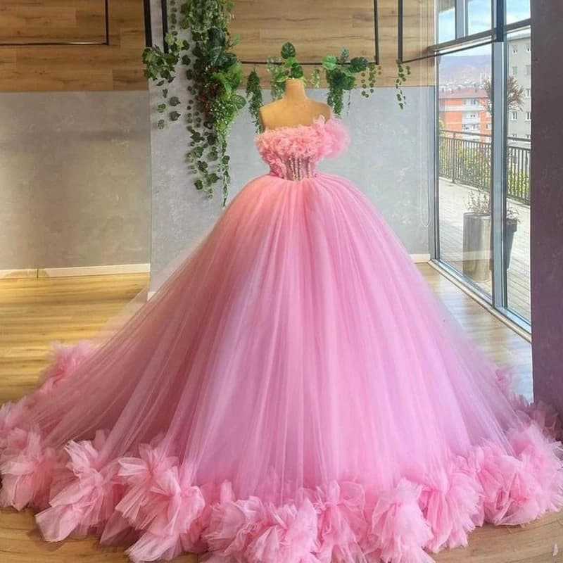 Angelsbridep Customized Pink Lace Up Back Ball Gown 15 Year Old Dress For Quinceanera Dresses Strapless Evening Party Dress