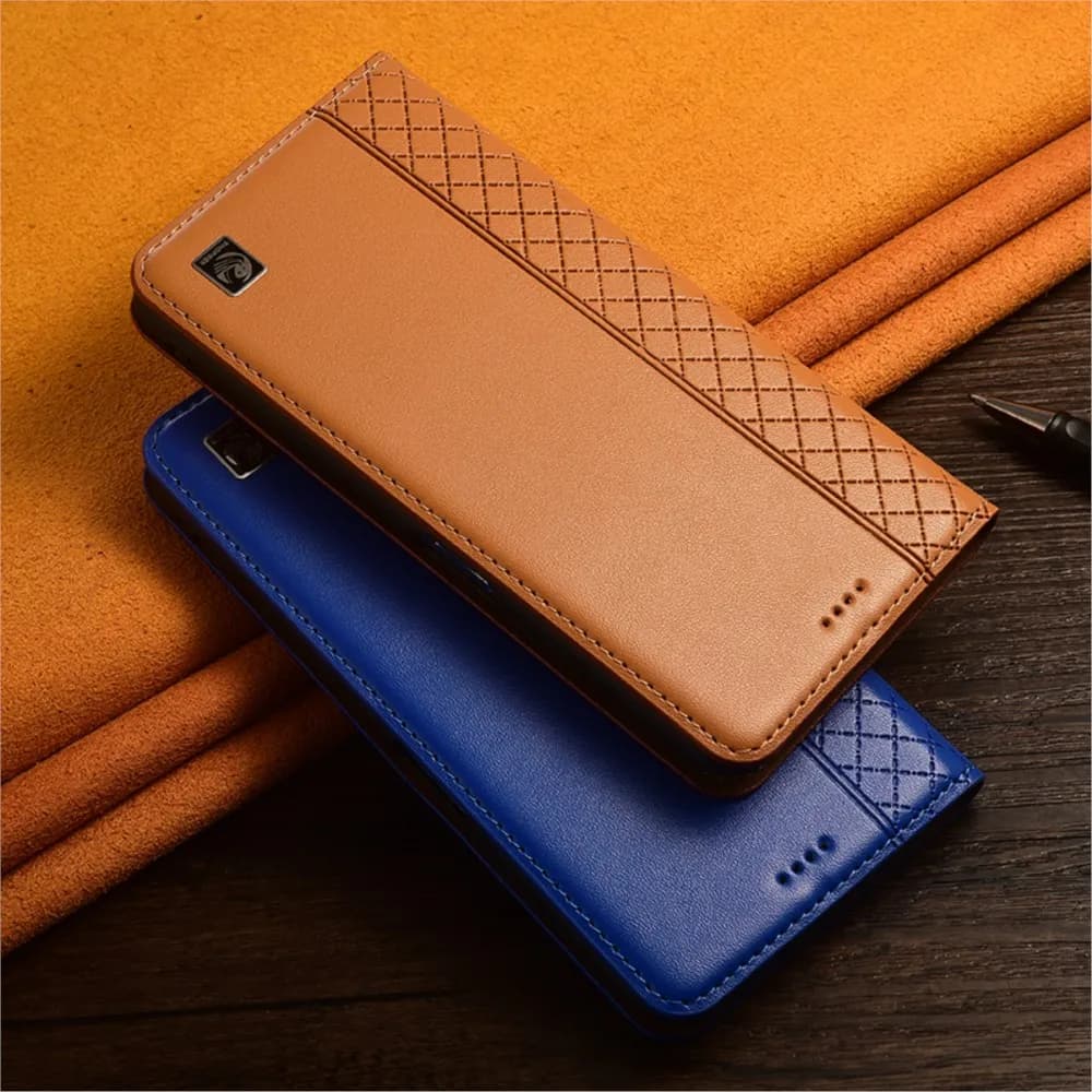 Napa Inner Grid Genuine Leather Flip Case For Oneplus Nord 2 2T 3 3V N10 N20 N30 N100 N200 N300 CE 2 3 4 SE Lite 5G Phone Cover